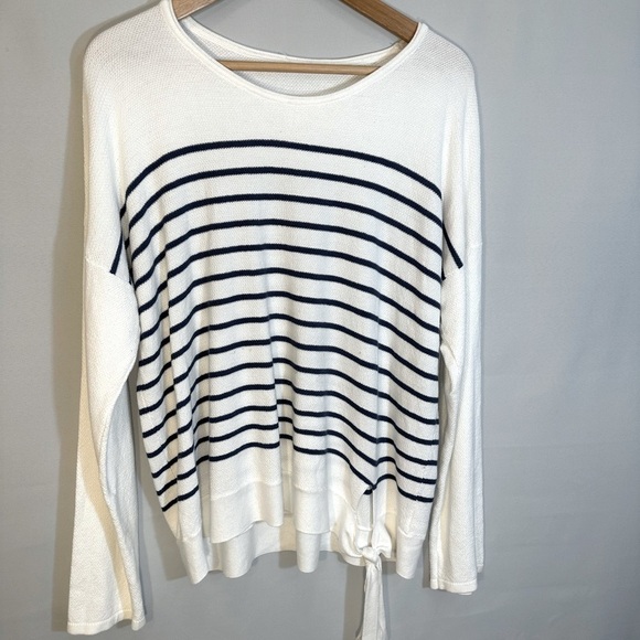 St John’s Bay Long Sleeve Cotton Blend Striped Corner Tie Top Blouse Sweater 1X - Picture 1 of 8